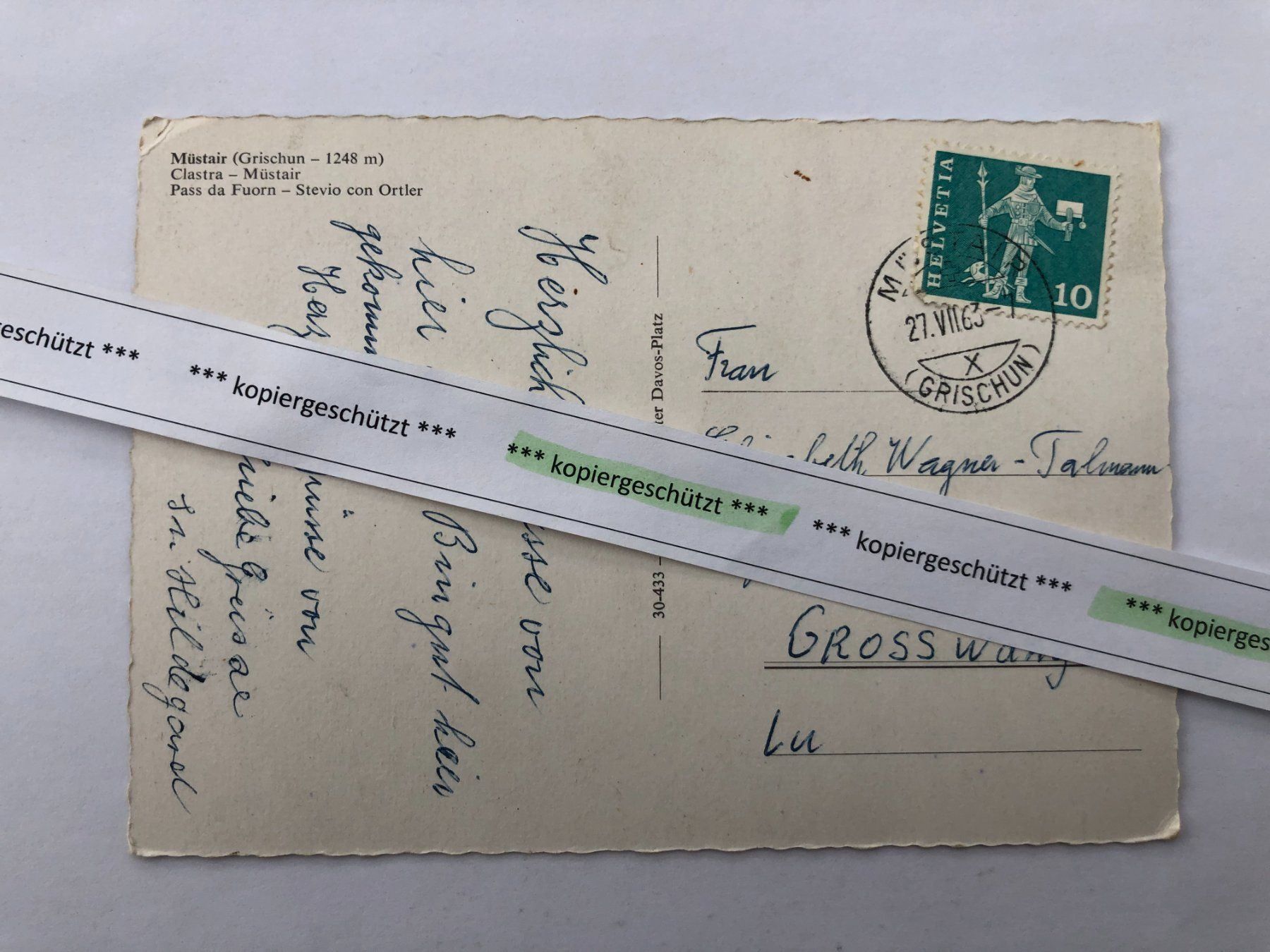 Ansichtskarten: Müstair 27.7.1963 AK – Gebraucht aus Hefenhofen von Bierinder 1