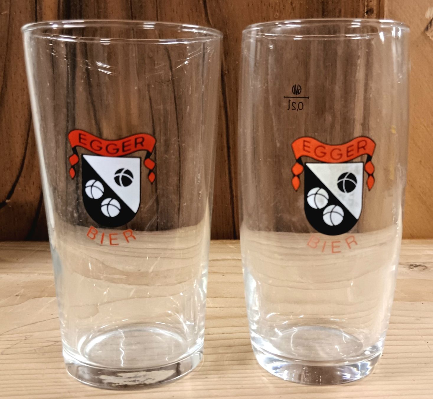 Bicchieri: 4 Biergals Becher Bier Brauerei Egger Worb 1960 - 1969 – Usato da Lichtensteig venduto da B-B-Bier 2