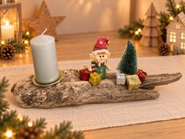 Weihnachtsdeko Treibholz mit Wichtel und Kerzenhalter