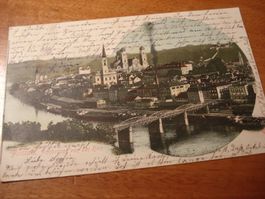 Passau, Panorama von der Ries, 1903, koloriert, gelaufen