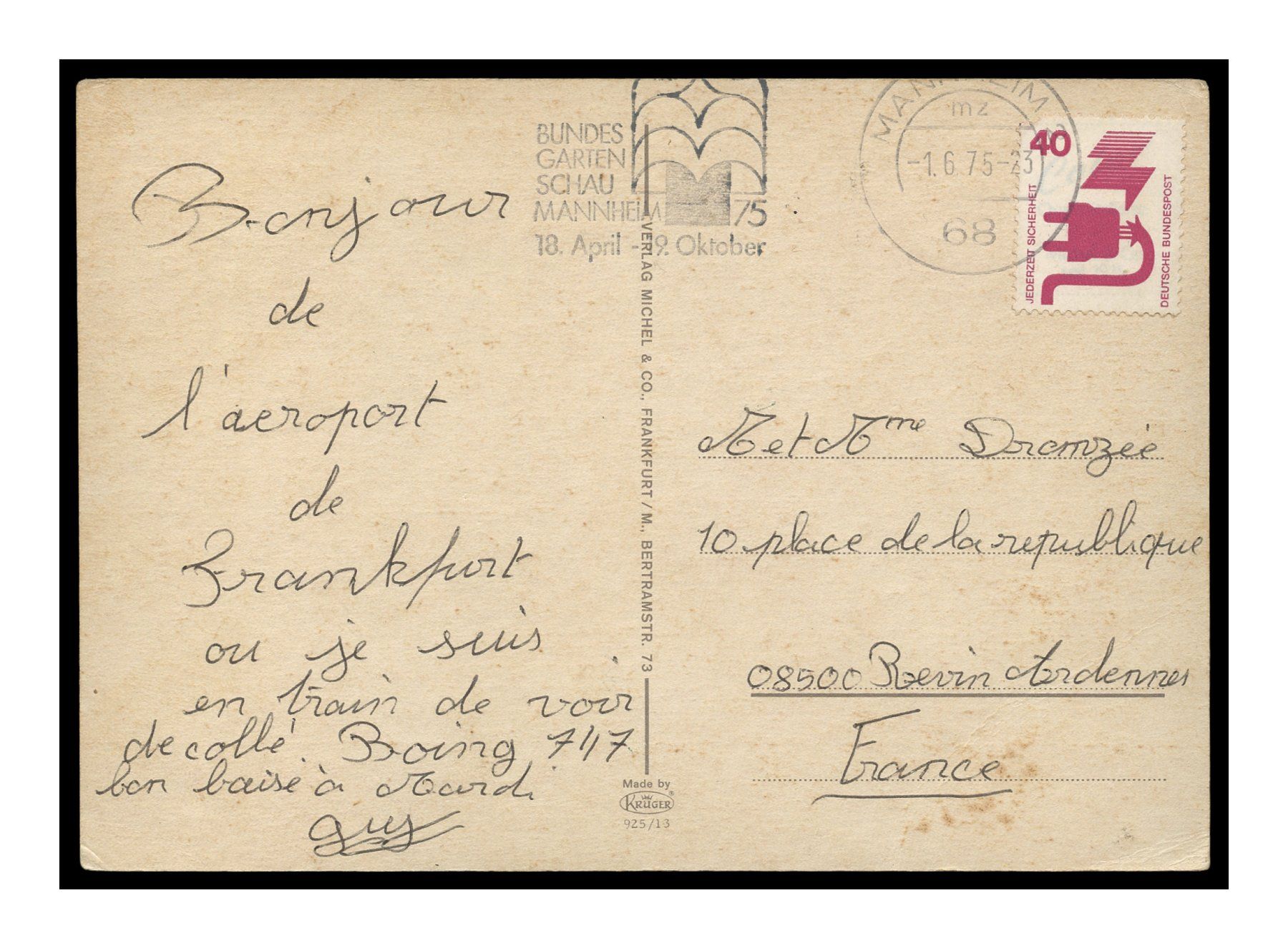 Ansichtskarten: FLUGHAFEN "FRANKFURT/M - 1975" – Gebraucht aus Onex von gonsla01 1