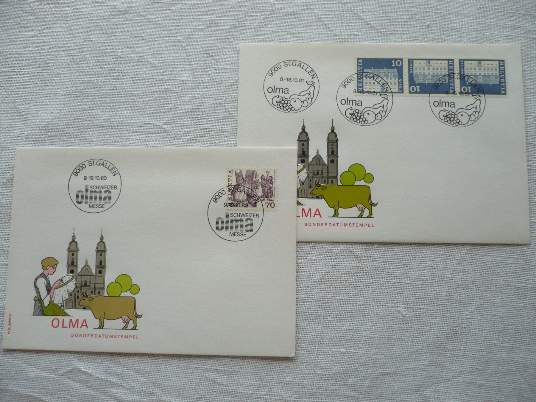 Alle Briefmarken: 1980 - 81 2 Belege OLMA – Gebraucht aus Zürich von saltandpepper008