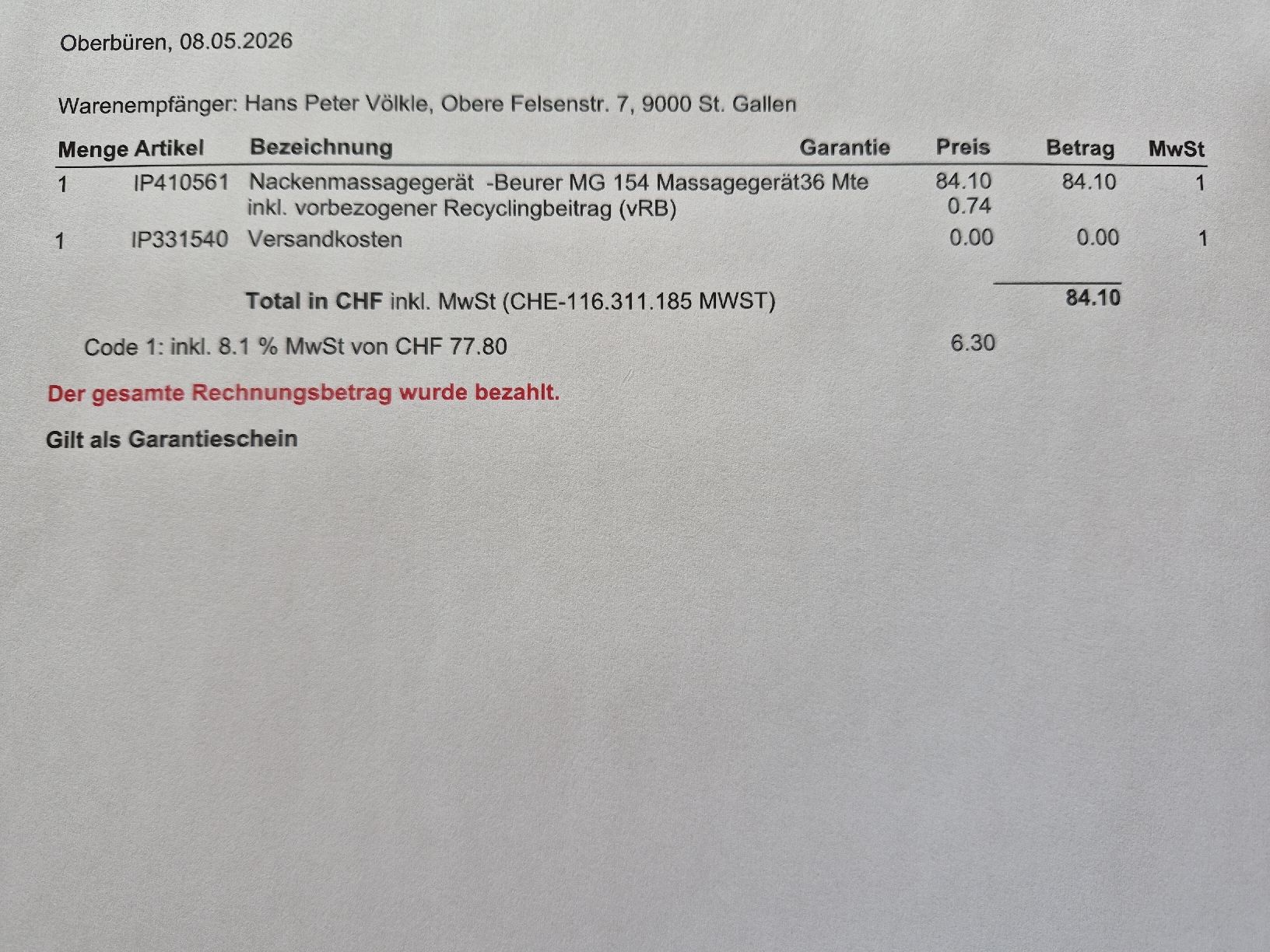 Beurer Appareils de massage: BEURER Nackenmassagegerät – Neuf avec emballage d'origine à St. Gallen par voTimp 4
