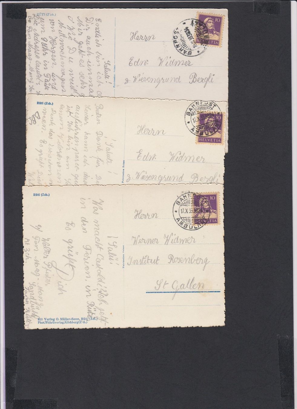 Cartoline postali: Rüti  ZH   -   3 versch. alte Ansichtskarten gestempelt 1933 – Usato da Vitznau venduto da Ropaku 1
