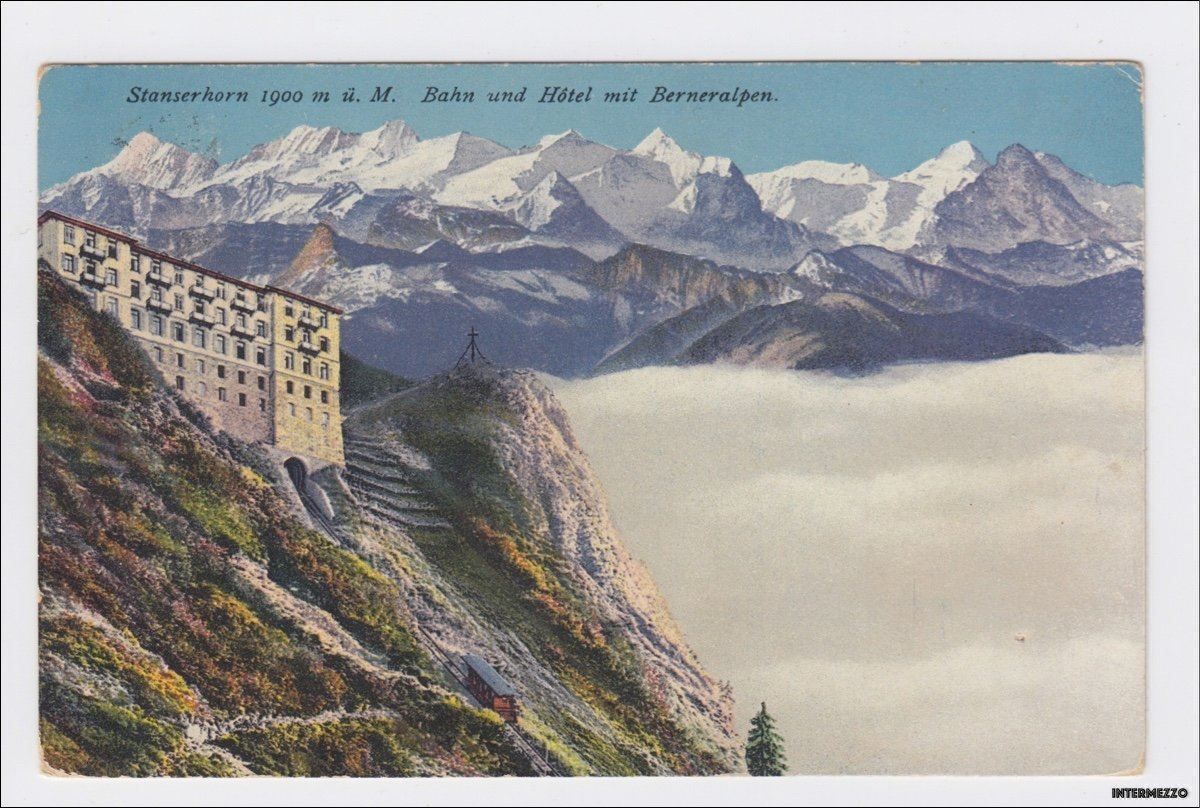 Ansichtskarten: Stanserhorn // Hotel und Bahn // 1915 – Gebraucht aus Basel von intermezzo12