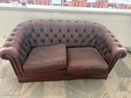 Chesterfield Sofa Leder dunkelrot gebraucht guter Zustand