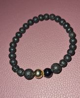 Lava Stein M-L Damen Edelstein Stretch Armband 65mm Onyx