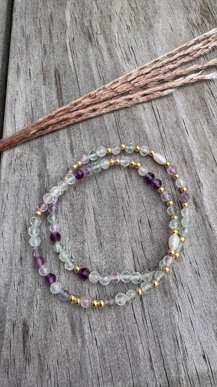 Bracelets: 2 wunderschöne Armbänder aus FLUORIT & Süsswasserperle – Neuf avec emballage d'origine à Rombach par Ivreajewels 4
