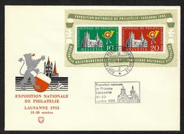 1955, W35, Block Lausanne auf illustr./unadr. Brief (14670)
