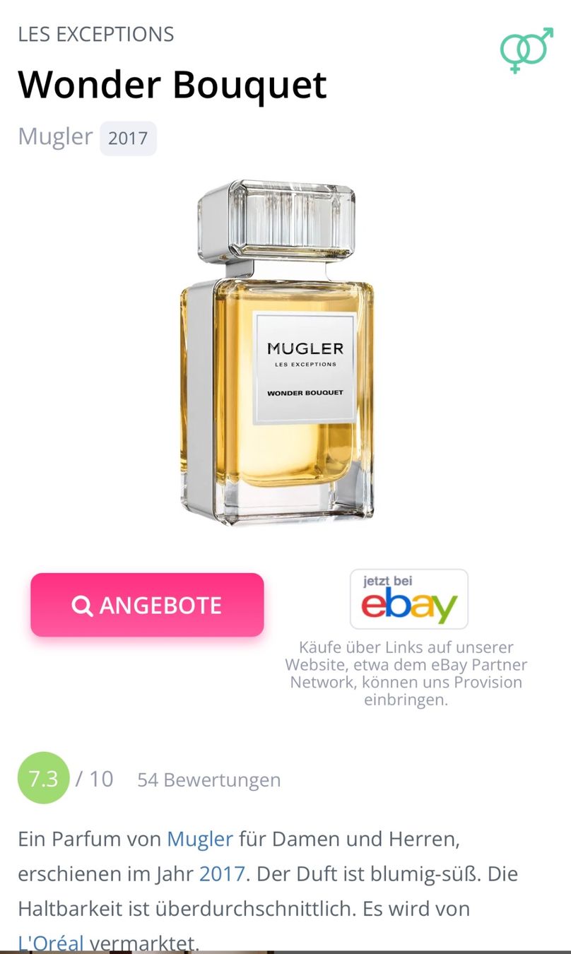 Mugler Profumi & Eau de Toilette: MUGLER LES EXCEPTIONS WONDER BOUQUET EDP DUFTPROBE 2ML – Usato da Zürich venduto da deruja 2