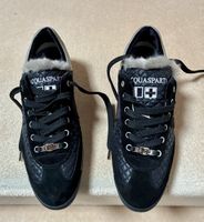 D'ACQUASPARTA Sneakers, Black Leather, Fur Trim, Size 39