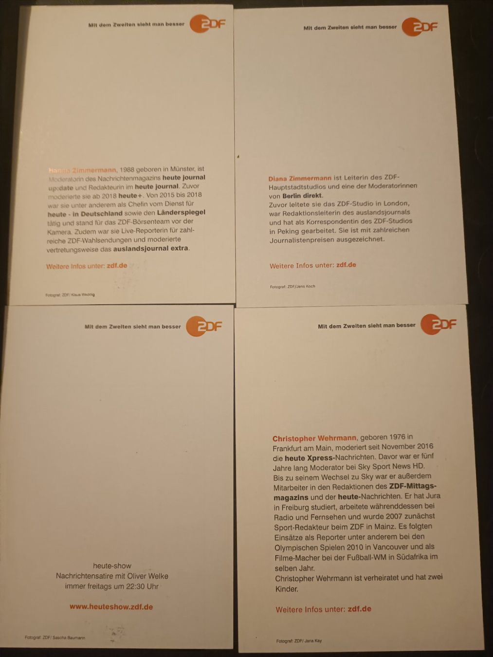 Autografi: 4 signierte ZDF Autogrammkarte - Set – Usato da Menziken venduto da Artographs 1