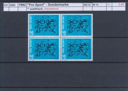 1992 "Pro Sport" - Sondermarke, Viererblock, ** postfrisch