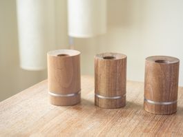 Trio mid century Kerzenständer Holz/Metall vintage Zylinder