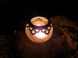 Windlicht rund Glas,silbrig,Weihnachten,Vintage -Look