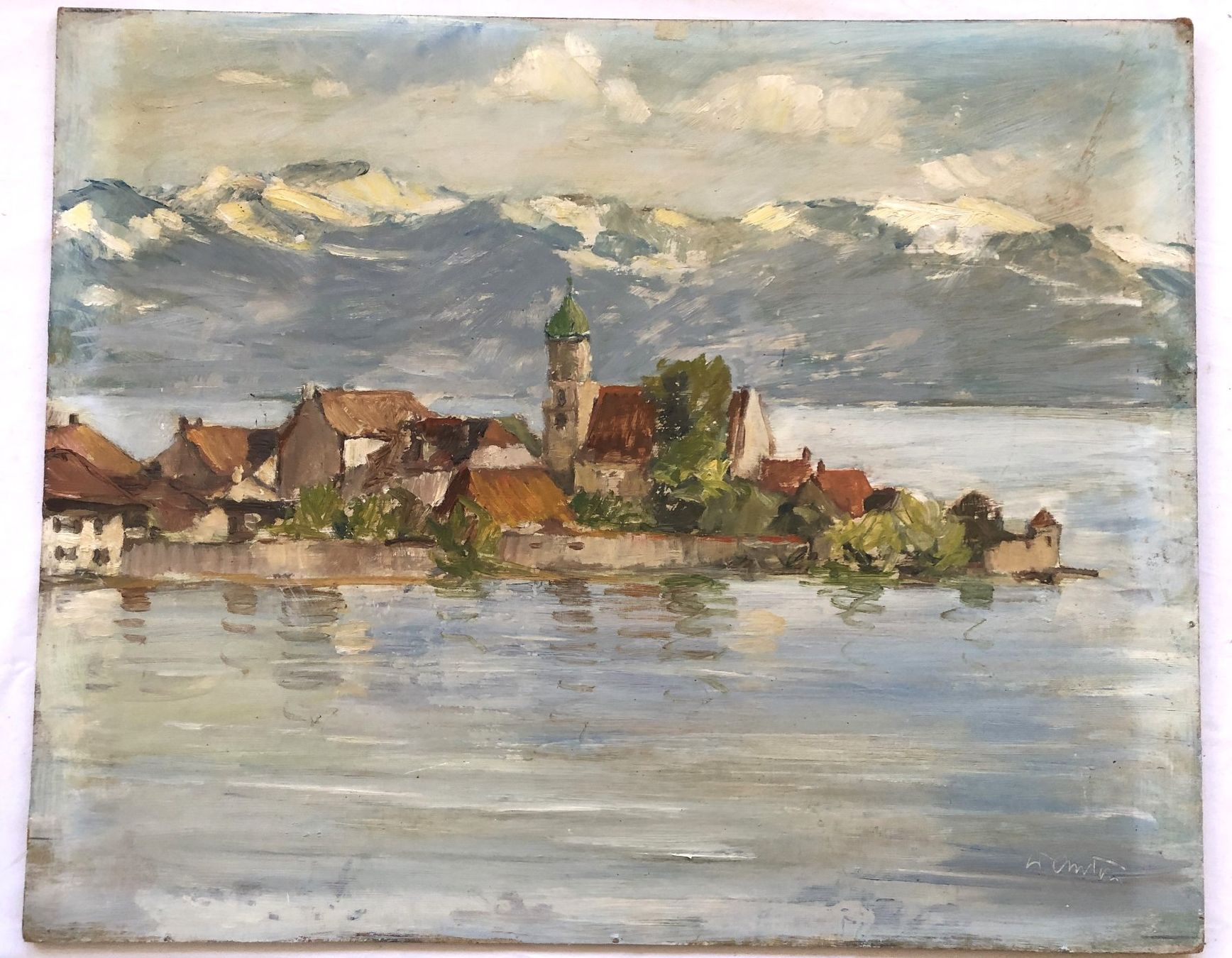 Gemälde: Ölgemälde - "Wasserburg am Bodensee" - signiert – Gebraucht aus Schaffhausen von durruti