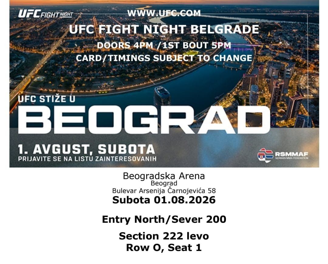 Tickets: UFC Fight Night Belgrade Ticket 01.08.2026 – Gebraucht aus Untersiggenthal von HK-D