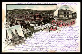 Lithographie St. Gallen, Kathedrale und Museum
