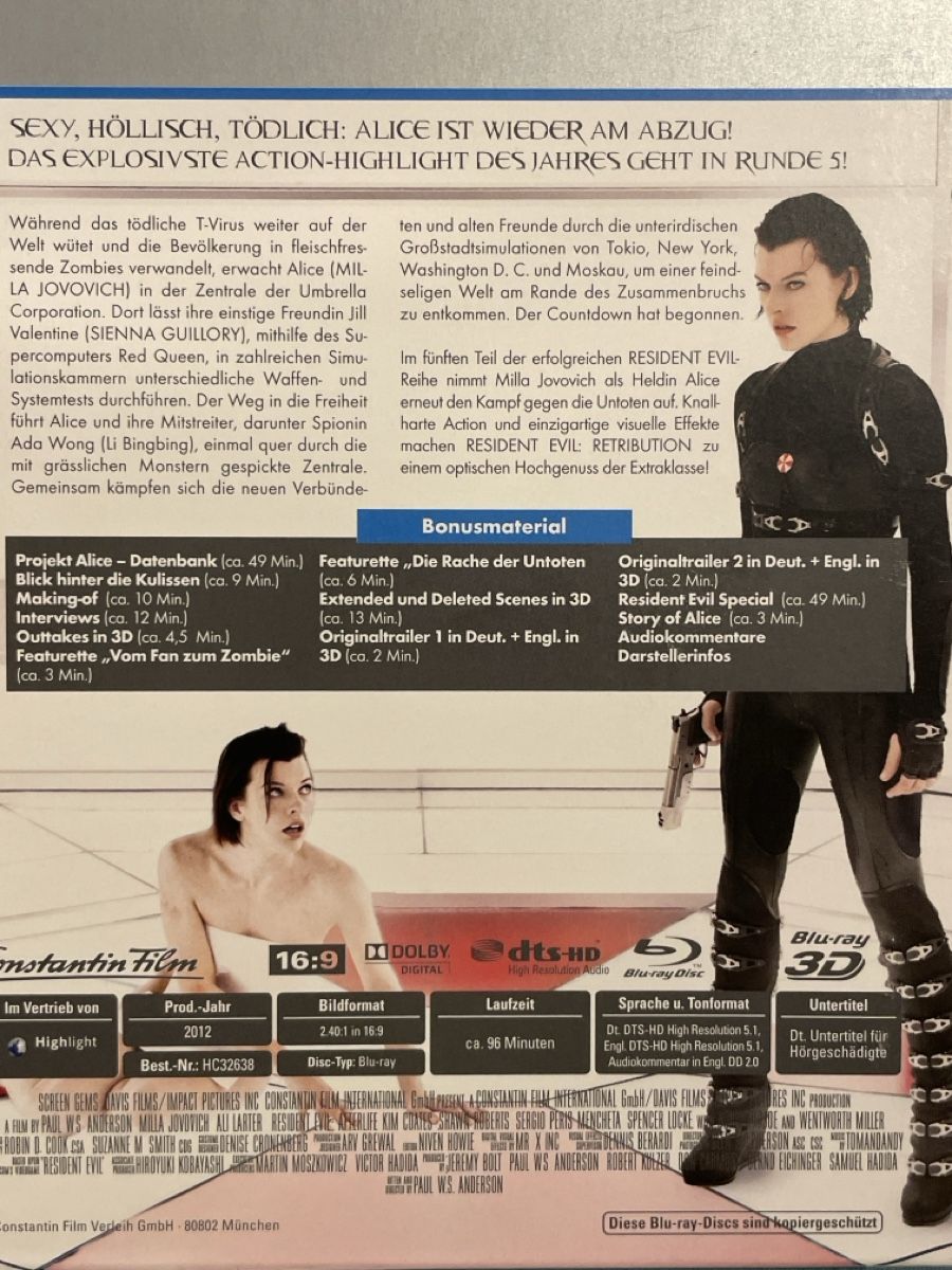 Tutti i DVDs: Resident Evil - Retribution 3D – Usato da Waldenburg venduto da Gonzo8 1
