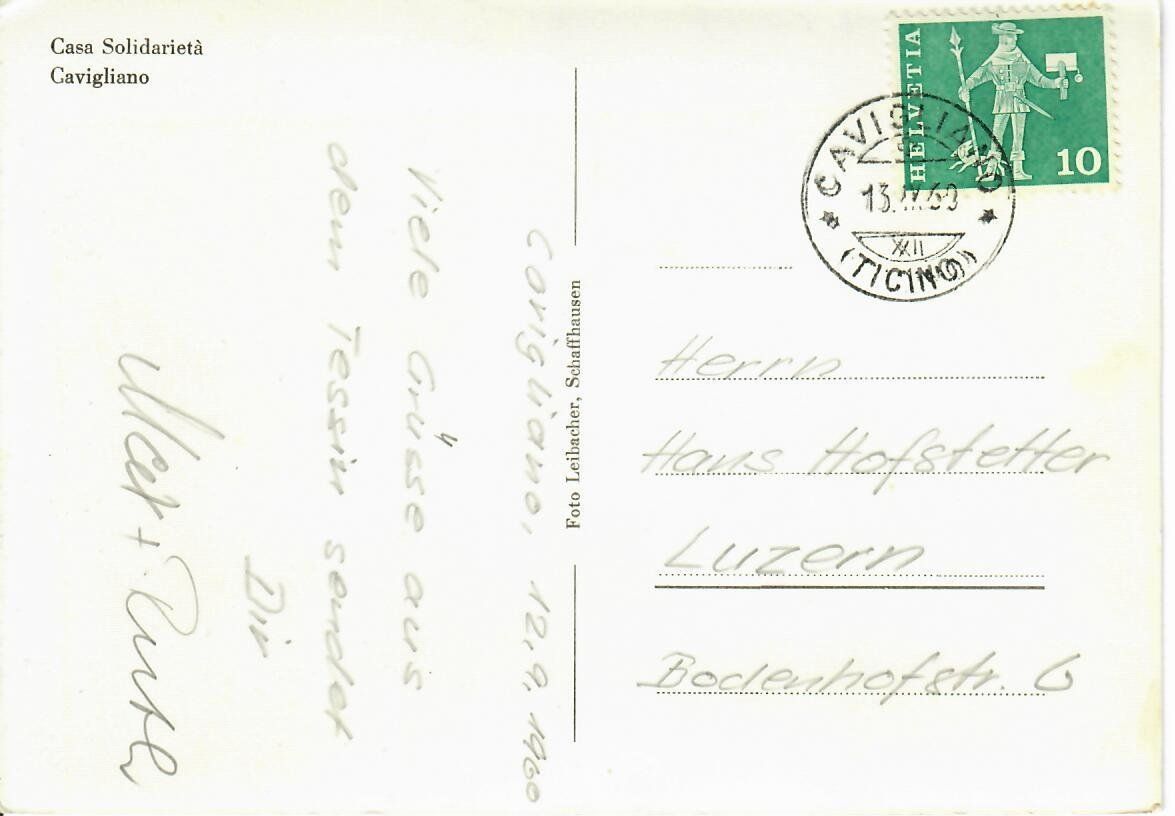 Cartoline postali: Casa Solidarietà  Cavigliano – Usato da Hochdorf venduto da Ziegel-16 1