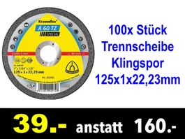 🔴 Trennscheibe 100x Stück KLINGSPOR 125x1,0x22,23mm/555Z