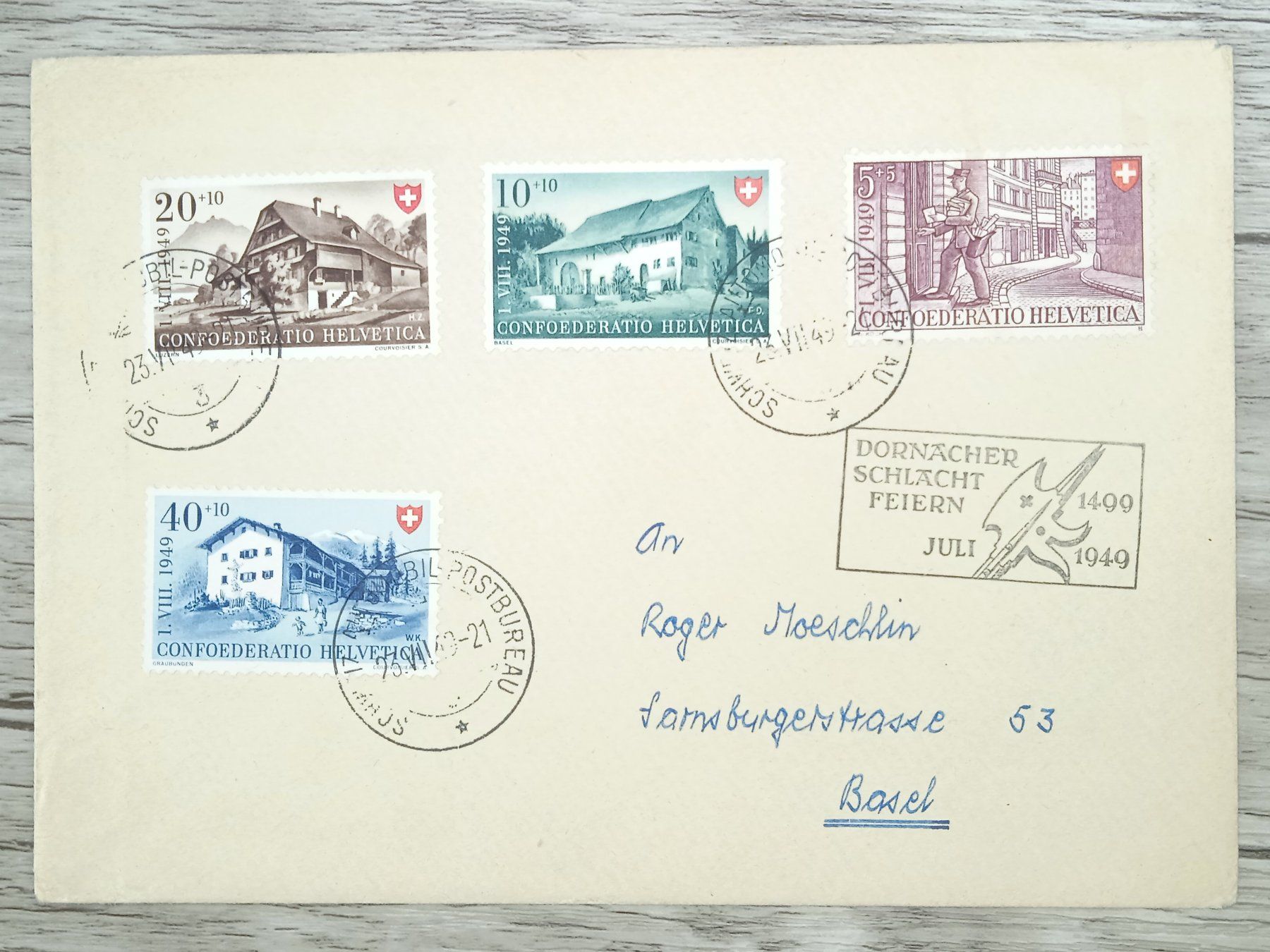 Tutti i francobolli: TR107 Enveloppe + Timbre Suisse 1949 – Usato da Cousset venduto da Patrick_Collections