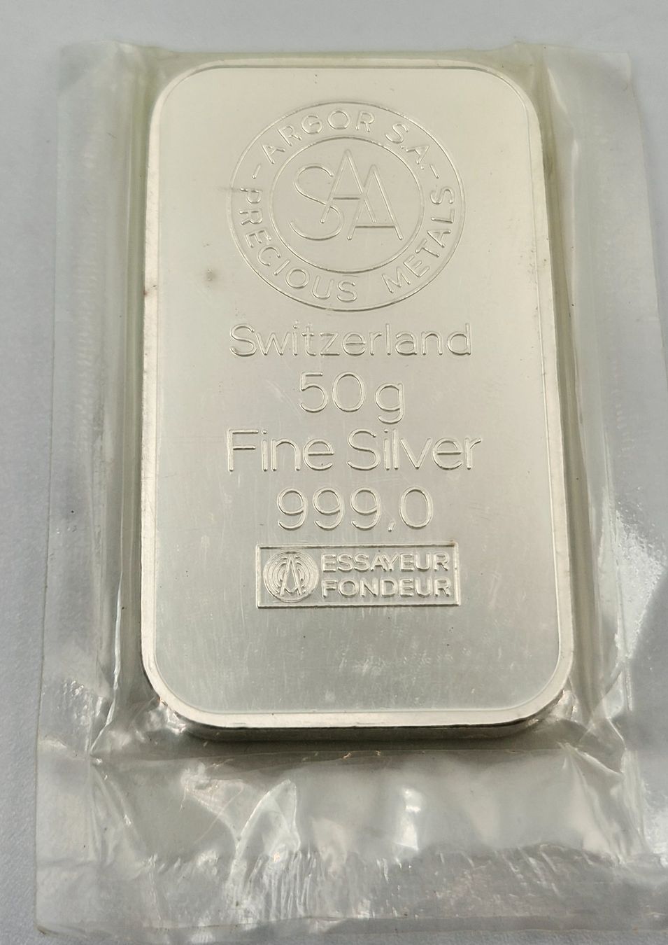 Metalli preziosi: Silberbarren 50g Argor S.A originalverpackt  eingeschweisst – Usato da Clarens venduto da Rimany