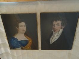 Portaits Pastell hinter Glas Biedermeierzeit um 1820