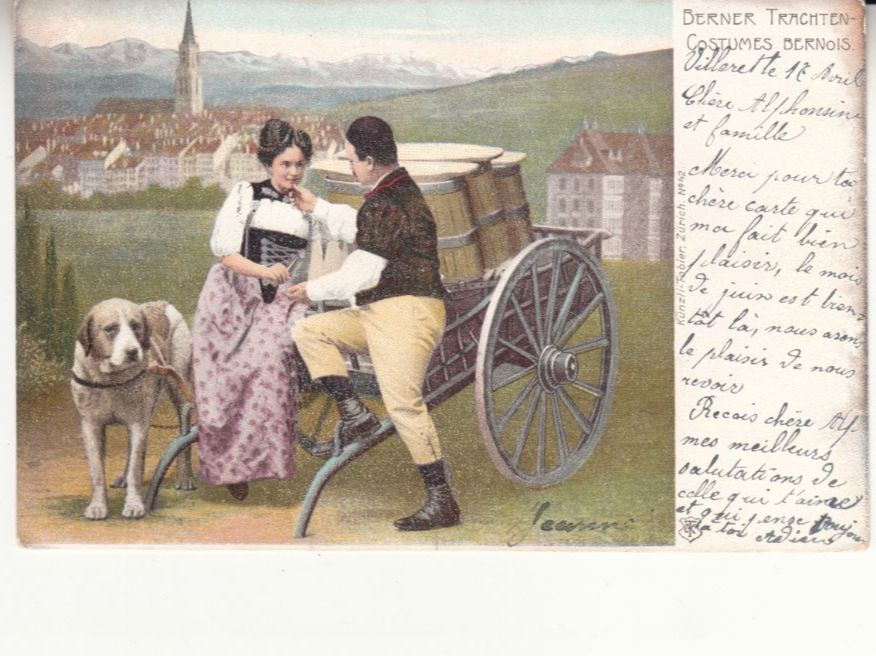 Cartoline postali: Berner Trachten 1905 mit Stabstempel Villeret – Usato da Bürglen TG venduto da StampGraf