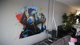Wandbild – Luxuriöser Direktdruck auf Wand – „Musik-Affe“