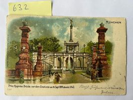 Postkarte München Prinz Regent Brücke vor dem Einsturz, 1900