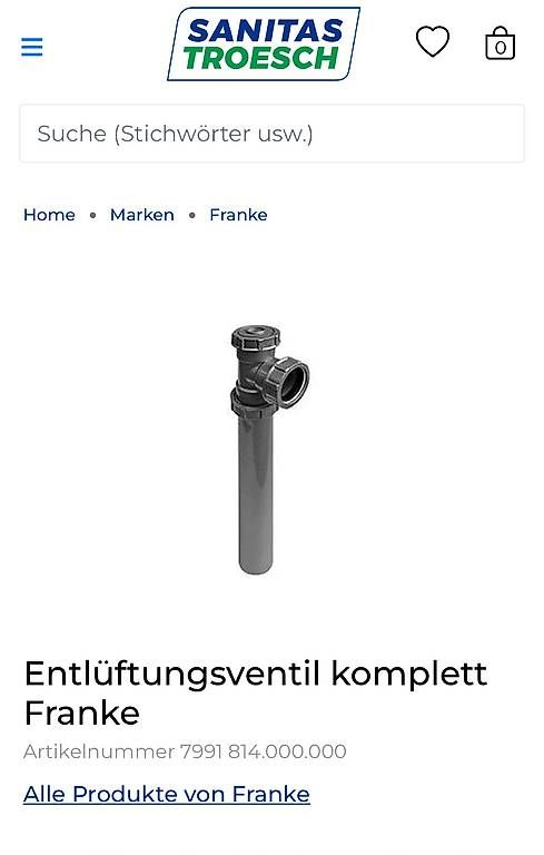 Franke Rubinetteria: Franke Entlüftungsventil – Nuovo e nell'imballaggio originale da Tägertschi venduto da Oktagon62