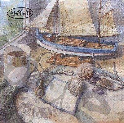 Tovaglioli: Serviette maritime setting on windoswill (d243) 2Stk. – Nuovo (secondo la descrizione) da Schlatt TG venduto da kreativ-atelier