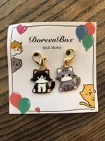 2 herzige Katzen Anhänger Maschenmarkierer