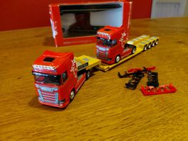 Herpa 2x Scania CS mit Tiefgängerauflieger 1:87
