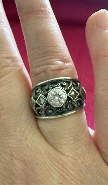 Anelli: Vintage Boho 925 Silber Ring mit Zirkonia – Usato da Osco venduto da Gatto_Nero 5