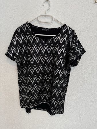 Janina Glitzer Shirt silber schwarz Gr. 34 / XS / S