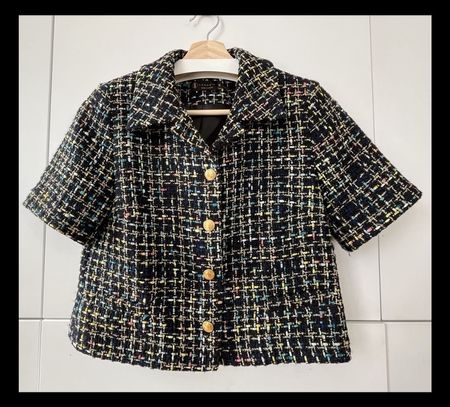 Elegante Tweed Jacke mit Goldknöpfen - Gr. 36 - Sommer Chic!
