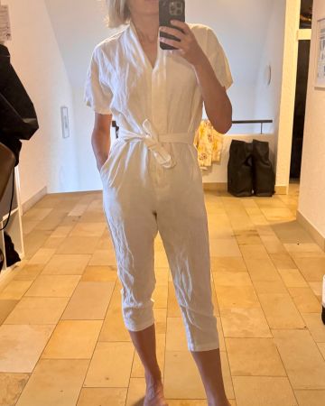 OFFON Clothing Linen Kimono Jumpsuit Cream S