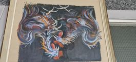 Dipinto draghi con firma stile orientale 40x50 cm circa