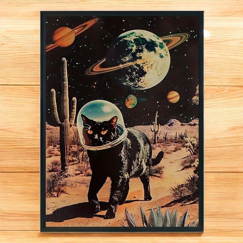 Foto & Immagini: Affiche Poster Astronaute chat noir Art Space – Nuovo e nell'imballaggio originale da Meyrin venduto da Nostalgica