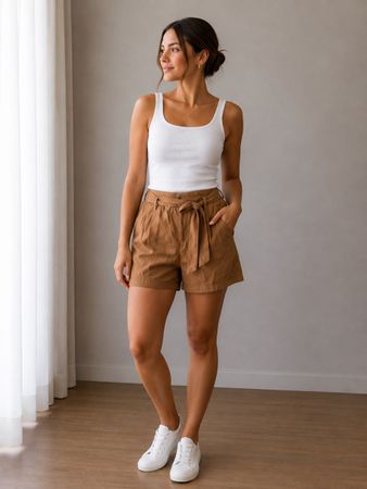 ONLY BRAUNE DAMEN-SHORTS MIT BINDEGURT GR. M