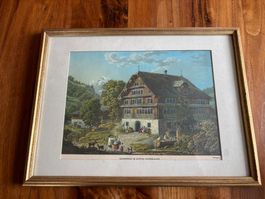 Alter Kunstdruck  Bauernhaus im KT. Unterwalden 29 x 22 cm