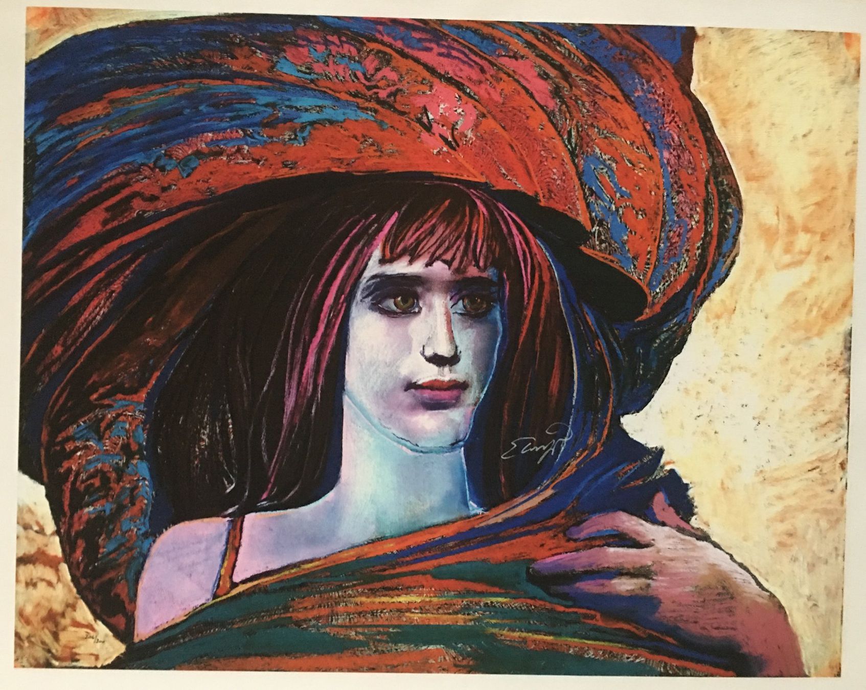 Grafica & Litografie: Ernst Fuchs     "Mädchen mit großem Hut"   GICLEE – Usato da Nennigkofen venduto da Sommersonnen 2