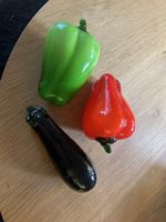 Glasgemüse Paprika Aubergine Deko Set 3-teilig guter Zustand