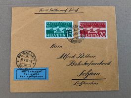 1933 Zunr. F16+17 Brief mit Flugpostfrankatur Ankunftstempel