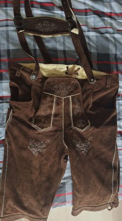 Lederhose braun bestickt mit Trägern Herren Grösse 58
