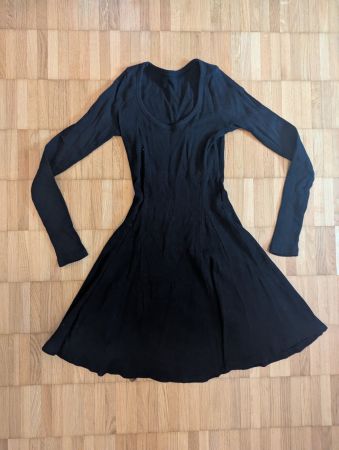 Kleid Langarm schwarz Rippstrick Damen Grösse XS