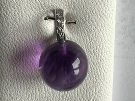 Anhänger 750 Weissgold mit Amethyst (12 mm) und Brillanten