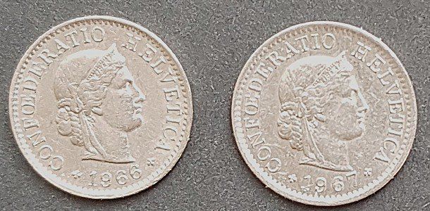 Tutti le monete: 5 Rappen 1966 und 1967 – Usato da Winterthur venduto da Saba1972